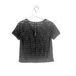 American Vintage Vintage Black Floral Lace Semi-Sheer Striped Short Sleeve Top Photo 1
