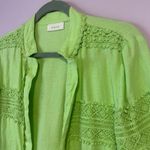Chico's  L Linen Blend Green Lace-Trimmed Jacket Cardigan Photo 1