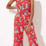 Loft  Red Floral Tie Front Jumpsuit Photo 0