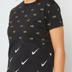 Nike  Womens Sportswear Metallic Allover Logo Cropped Tee Sz Large Black Gold Photo 0