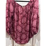 Michael Kors Paisley Print Off Shoulder Long Sleeve Blouse Top Burgundy Pink L Photo 3