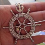 Silver Tone Crystal Ship Wheel Long Necklace Photo 0