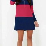 BB Dakota  Dirk Long Sleeve Color Block Shift Dress Plus Size 1X Navy & Red Berry Photo 2
