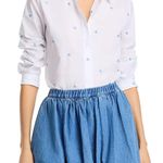 AQUA  Women's White Button-Down Shirt with Blue Heart Embroidery - Size‎ M Photo 0