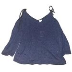 LC Lauren Conrad Lauren Conrad Blue Knitted Cold Shoulder V-Neck Long Sleeve Sweater Photo 0