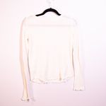 Free People  Cotton Blend Stretch Knit Scoop Neck Lettuce Bib Ruffle Hem Sweater  Photo 3