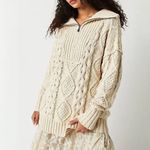 Free People  Driftwood Cable Knit Polo in Ivory Size Medium M Fisherman Oversized Photo 8