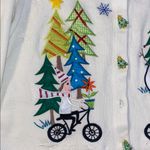 Vintage Onque Ugly Christmas Sweater Jacket with Colorful Tree and Snowman White Size M Photo 2