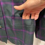 Le Suit Elegant 80’s green purple plaid chunky jeweled button blazer pockets Photo 5