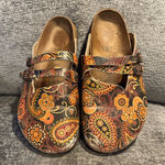 Women's Birkis By Birkenstock Paisley Clogs With Double Strap. Orange Size 7 Photo 0