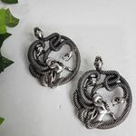 Unique Silver Medusa with Snake Statement Earrings Photo 0