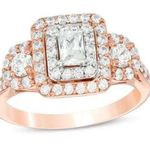 Zales 1 CT. T.W. Emerald-Cut Diamond Past Present Future Frame Engagement Ring in 14K Photo 0