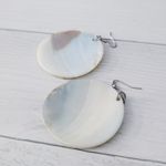 Vintage Dangle Earrings Extra Large Painted Shell Green & Black Photo 4