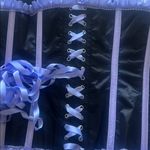 Top Drawer Steel Boned Black Satin Overbust Corset w Lavender trim & bow, 5XL🖤 Size 5X Photo 9