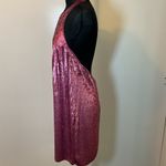 EXPRESS 16. NWT Rose Pink Sequin Halter Neck Open Back Mini Dress Size L Photo 4