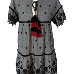 Zara TRF Size M Gingham Embroidered Mini Dress Tassels Boho Eyelet Babydoll Black Size M Photo 0