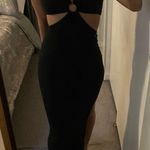 LAST ONE Black Front Cut Out Halter Neck Back Tie Midi Dress Photo 1