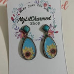 Handmade Womens Blue Yellow Sunflower Earrings NEW Photo 0