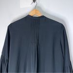 Joie  Tie Neck Keyhole Silk Ballon Sleeve Blouse Black Pleated Small Photo 6