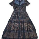 Tadashi Shoji NWT Camilla in Navy Nude Lined Sheer Illusion Lace Midi Dress 12 Photo 0