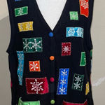 Westbound  Women’s Size XL Sequin Snowflake Black Sweater Vest Striped Christmas Photo 0