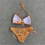 Vintage Y2K True Crush Orange Tiger Stripe Triangle Pushup Bikini Small/Medium Photo 1