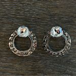 Statement Earrings gunmetal silver tone with oversized rhinestone Photo 0