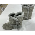 Womans Idina Knit Slip On Sweater Boot Slippers 8 Gray Lined Pom Poms NWOT Photo 2