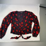 Intermix  Silk Blouse, v neck, button front, long sleeve,‎ size Large Photo 3