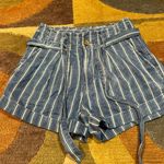 American Eagle Thin Paperbag Denim Stripe Tie Waist High Waisted Shorts Size 0 Photo 0