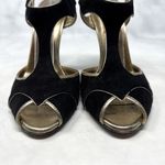 Valentino Garavani Vintage Suede T Strap Side Cut Out Sandal Heel Black Y2K 37.5 Size 6.5 Photo 3
