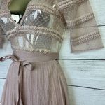 ZARA Knit & Lace Wrap Long Dress Women's Size Small Blush Pink Ribbed V-Neck Photo 6