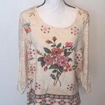 Gloria Vanderbilt Vintage  Floral Embroidered Cream Shirt Sequined Beaded Photo 0