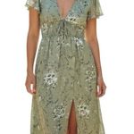 27 Miles Malibu Green Floral Boho Dress Small Short Sleeve Tie Front Cottagecore Photo 0