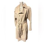 Jennyfer J 100% Leather Long Tan Belted Trench Coat Women size 10 Photo 7