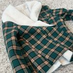 SheIn NEW  Plaid Sherpa Lined Waterfall Collar Open Jacket Green Medium Stretch Photo 6