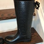 Coach Jacquard Signature C Laced Up Back Bow Heeled Black Rainboots Sz 9 Photo 14