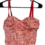 Boden Red & White Paisley Ruched Tied Sides Summer Tankini Top Women Sz 10 Photo 2