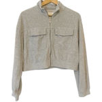 Aerie  Gray Groove On Velour Ribbed Full Zip Cropped Sweatshirt Jacket Medium‎ Photo 0