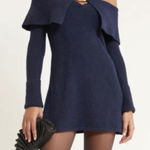 Cult Gaia  Edna navy blue wool blend knit off-the-shoulder mini dress S small Photo 0