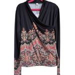 Made with Love Black Red Brown Green Paisley Knit Top Crossover V Neck S Photo 0