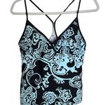 Merona  Sz M Swim Tank Top Black Blue Padded Bra Straps Swim Beach Pool Hot Tub Photo 0