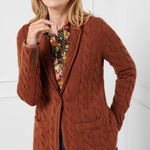 Talbots  Ribbed Shawl Collar Sweater Blazer Sz XL Burnt Umber Brown Cable Knit Photo 0