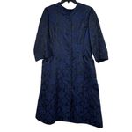 Vintage 1950s Handmade Navy Floral Brocade Coat Dress Mid Century Elegant Blue Size M Photo 3