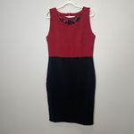 Rinascimento Red Black Colorblock Faux Necklace Sheath Dress Size 50 Italy Photo 1
