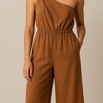 Lovestitch NWT  Chantelle One Shoulder Wide Leg Jumpsuit Brown Cropped Length Photo 0