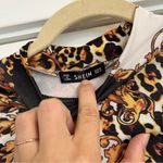 SheIn leopard gold chain red rose black white spandex stretch long sleeve top Photo 1