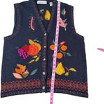 Karen Scott VTG  Navy Blue Embroidered Fall Fruit Vest Women's Size Medium Photo 3