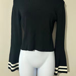 CAARA Black Ribbed Knit Bell Sleeve Sweater Slightly Cropped Top Size S Photo 0