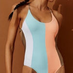 PilyQ  Farrah Sandstone‎ Colorblock Stripe Halter One Piece Swimsuit Photo 0